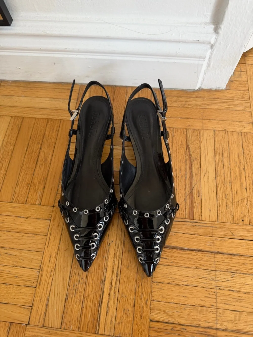 SCHUTZ Black Pointed Slingback Heels